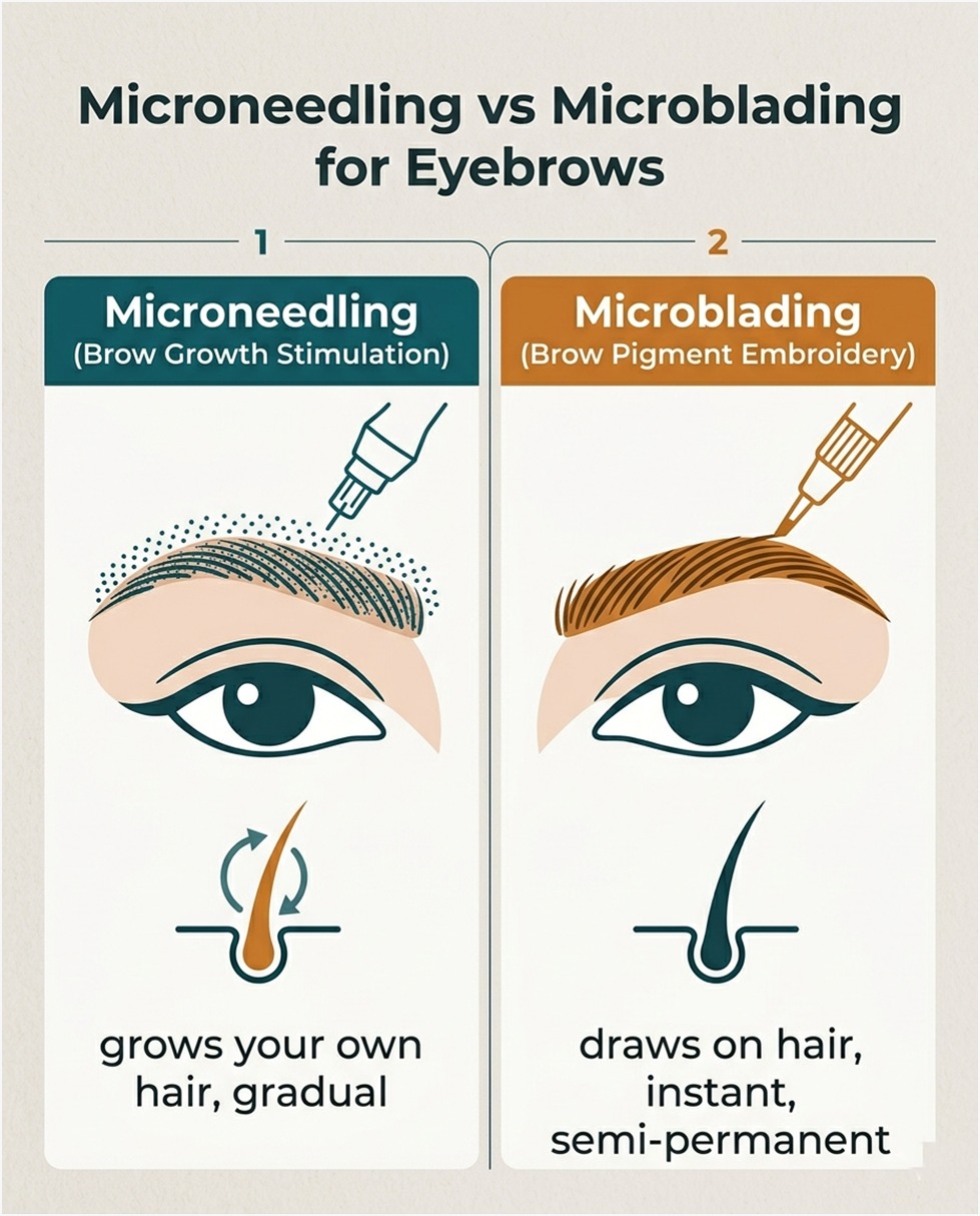 Infographic comparing eyebrow microneedling and microblading