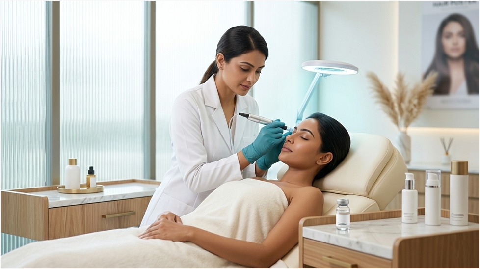 microneedling treatment for brow regrowth at a Navi Mumbai clinic