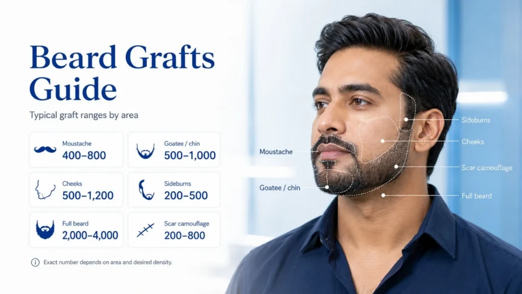 Beard transplant graft numbers by facial area in Navi Mumbai