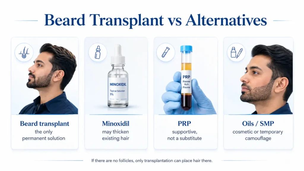 Beard transplant compared with minoxidil, PRP and other beard treatments