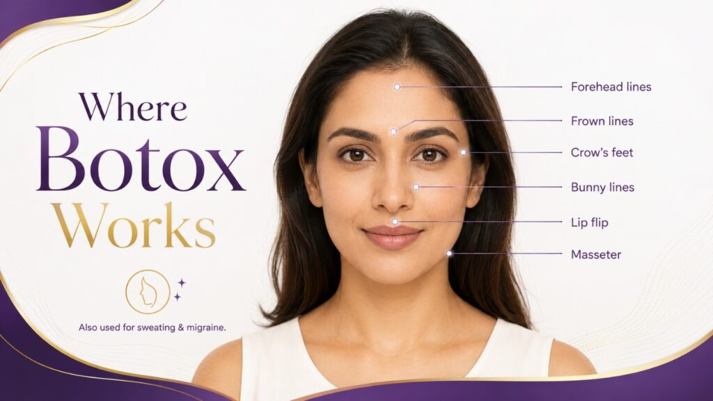 Facial map showing Botox treatment areas and typical units in Navi Mumbai