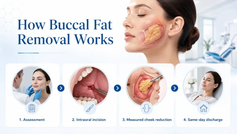 Step-by-step illustration of buccal fat removal procedure