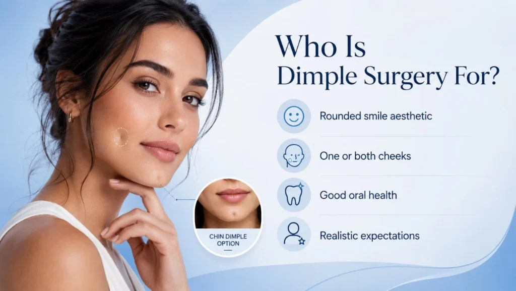 Dimple surgery candidate criteria for cheek and chin dimples