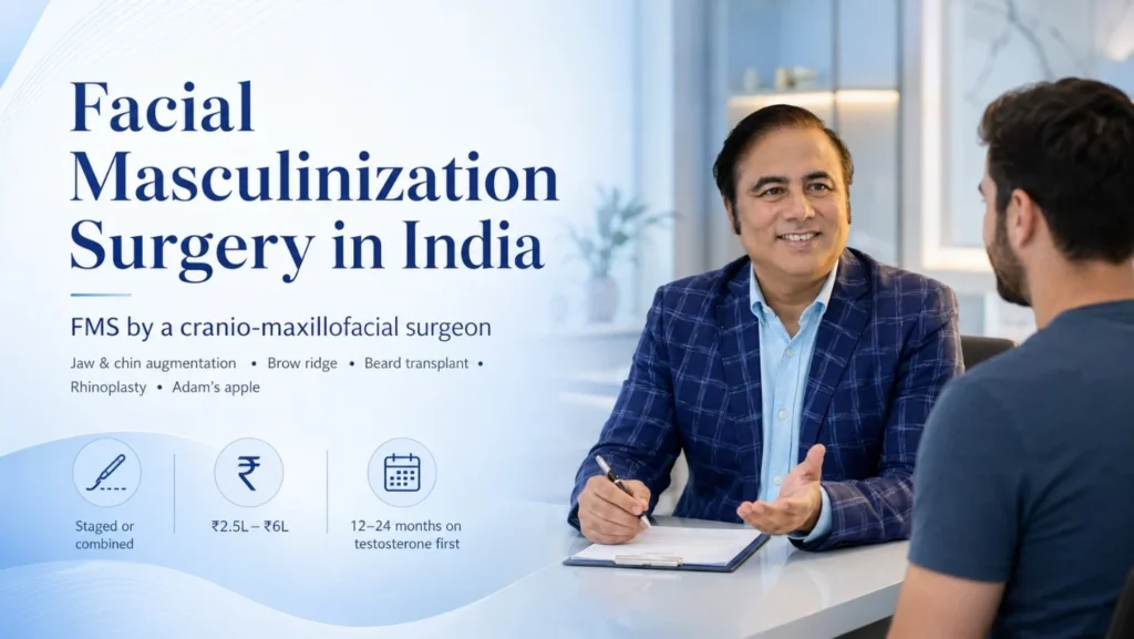 Facial masculinization surgery consultation with a cranio-maxillofacial surgeon in India