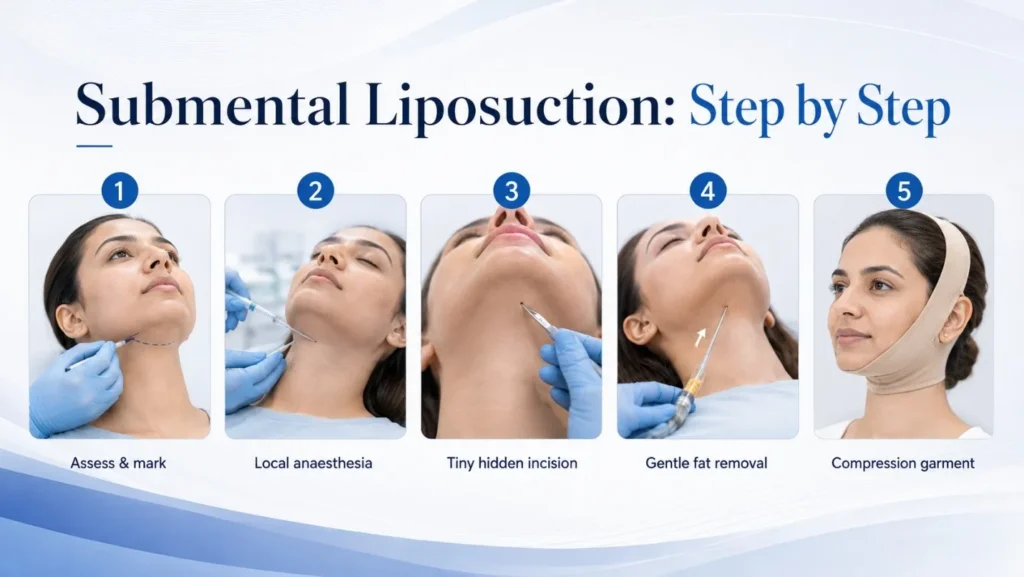 Submental liposuction procedure steps in Navi Mumbai